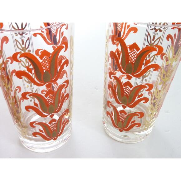 Vintage Boho Juice Glasses Drink Mid Century Glass Tumblers Orange Gold Cups - Picture 2 of 4